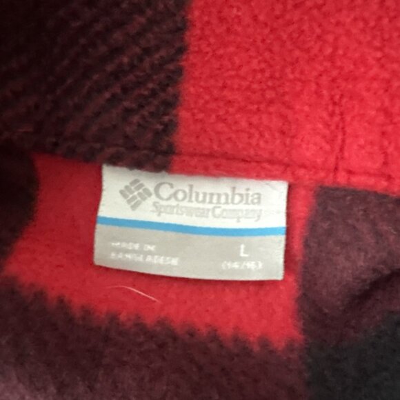 Columbia Buffalo Plaid Red Black Youth Fleece Zip Jacket Size L (14/16) - Picture 4 of 5